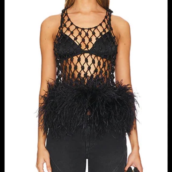 Santa Brands Tops - Santa Brands Black Feathered Tank Top